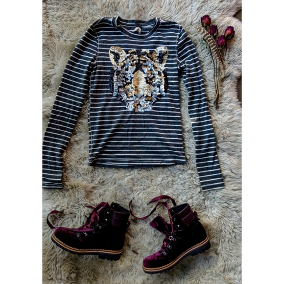 Free People Tiger *Queen* Long Sleeve Sequin Shirt - Picture 2 of 3